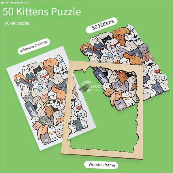 50 db-os fa puzzle, vegyes színekben, szabálytalan alakú kutya, macska, panda
kialakítás