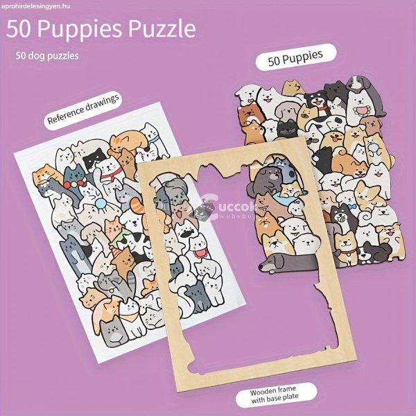 50 db-os fa puzzle, vegyes színekben, szabálytalan alakú kutya, macska, panda
kialakítás