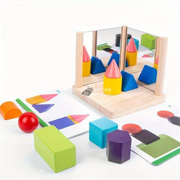 Fa geometriai alakú tükör építőkockák - Fejleszd a térlátást és a
logikai készségeket puzzle játékkal