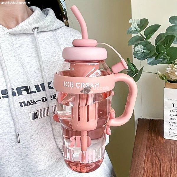 Nagy kapacitású 1200 ml-es műanyag sport vizespalack fogantyúval és
szívószállal