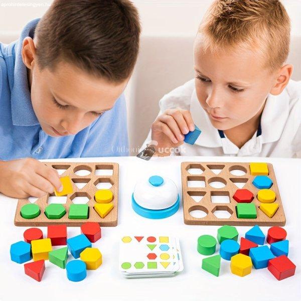 Fa geometriai alakzat illesztő építőkocka, asztali versenyjáték a
gyermekek gondolkodási készségének fejlesztésére