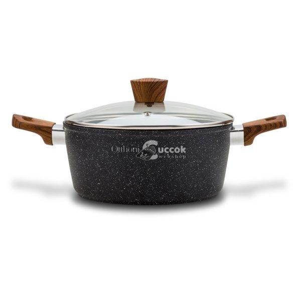 Nava 10-144-121 Nature tapadásmentes lábas, kőbevonattal, hőálló
fogantyú, üvegfedő, 24 cm