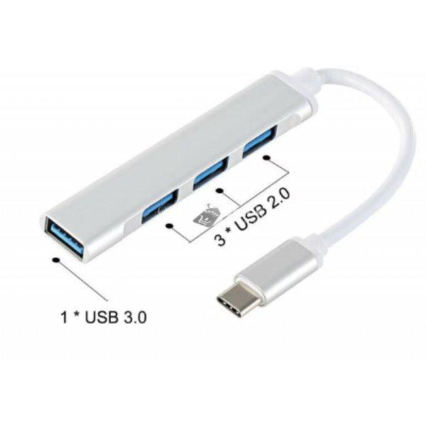 Type C 3.0, HUB 4 portos USB-elosztó fehér, többeszközös csatlakoztatáshoz