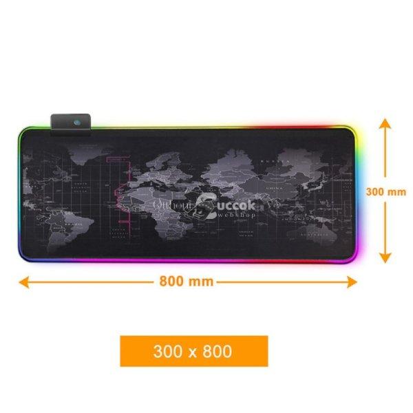 Világító RGB egérpad térkép mintával - Gamer kiegészítő