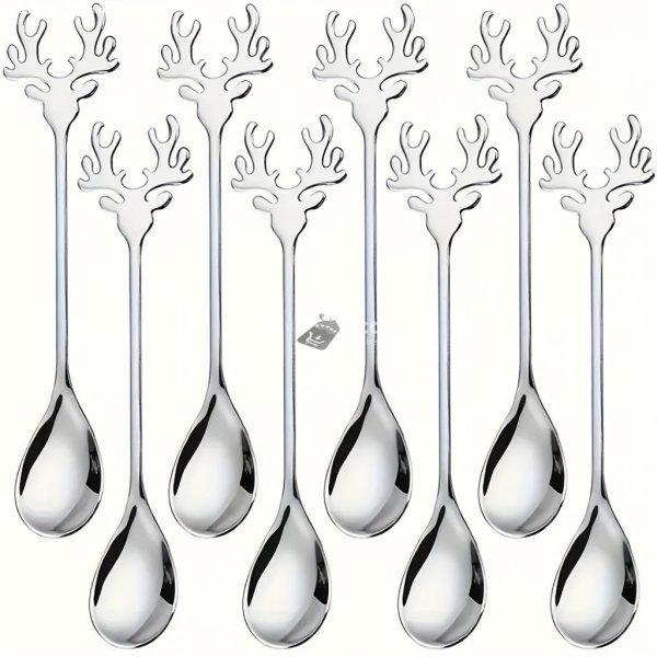 Elegáns rénszarvas agancs dizájn rozsdamentes acél kanálkészlet - 8
részes ezüst evőeszköz szett