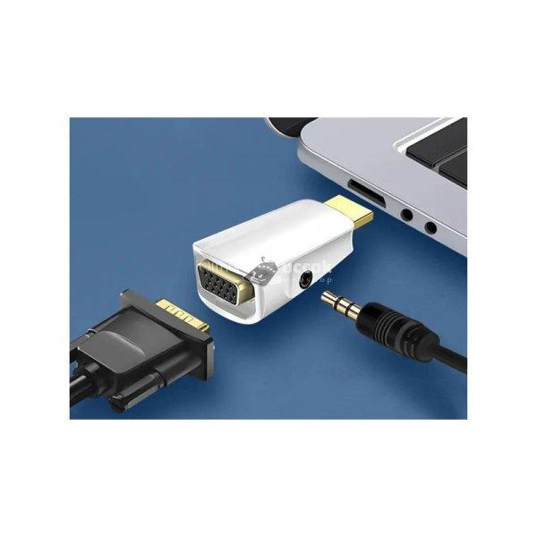 HDMI-VGA átalakító adapter hangátvitellel és 3.5mm mini jack csatlakozóval
- HD felbontású multimédia eszköz kompatibilitás