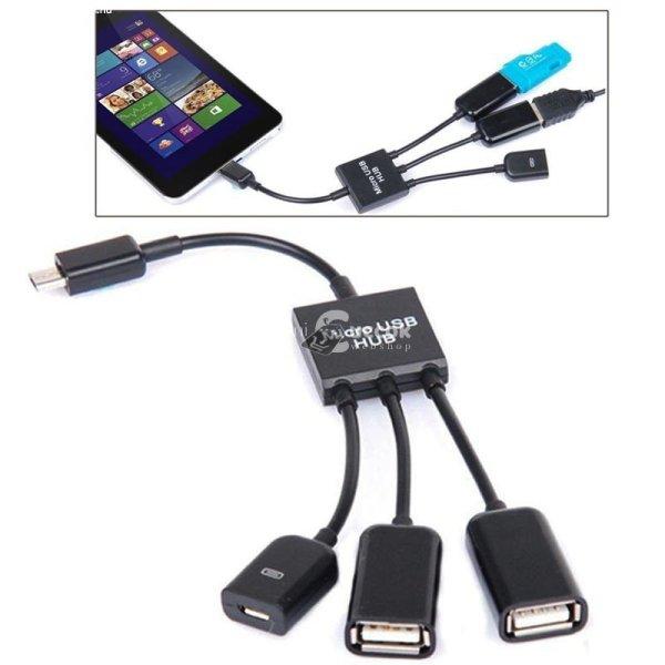 3 az 1-ben Micro USB HUB Dupla USB 2.0 OTG Adapter Okostelefonokhoz és
Táblagépekhez