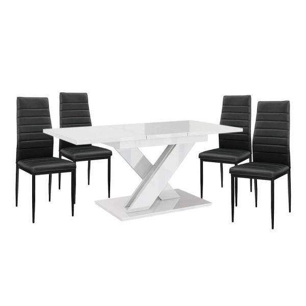 Maasix WTG Magasfényű Fehér 4 személyes étkezőszett Fekete Coleta
székekkel N