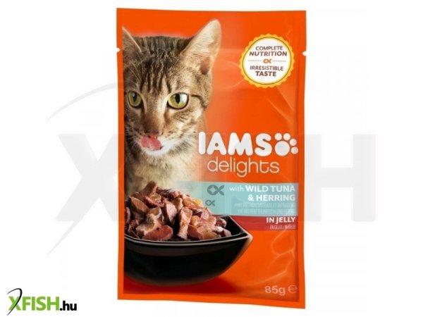 Iams cat delights tonhal és hering aszpikban nedves macskatáp 85g, 24
db/csomag