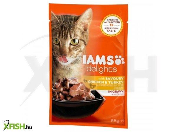 Iams cat delights csirkehús és pulykahús szószban nedves macskatáp 85g, 24
db/csomag