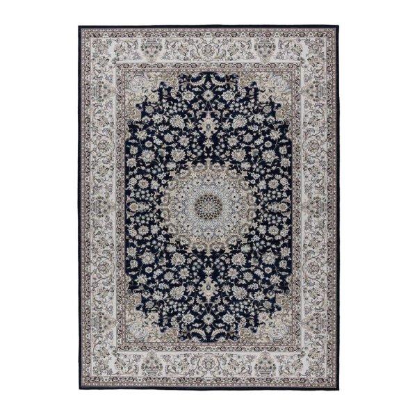 Szőnyeg, klasszikus, virág mintás, sötétkék - fehér, poliészter, 120x170
cm - BOHEME ROYALE - Butopêa