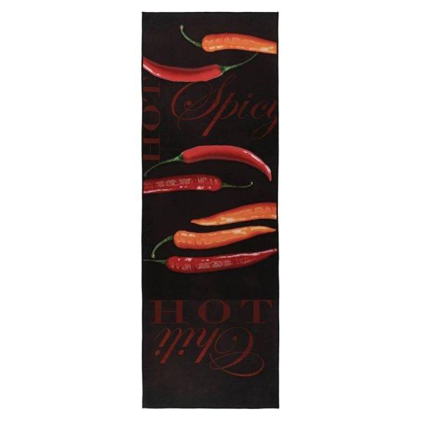 Konyhai futószőnyeg, csilipaprikákkal mintázott, fekete - piros -
narancssárga, poliészter, 60x180 cm - POPOTTE - Butopêa