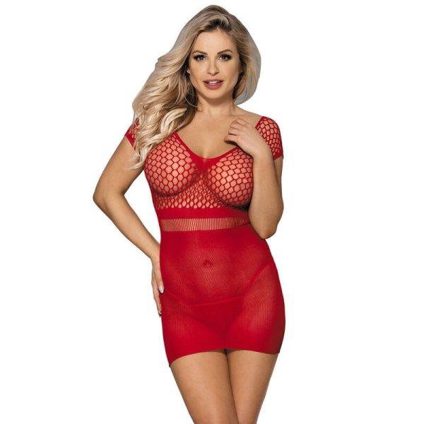 SUBBLIME – trendi piros horgolt mini ruha, egy méret