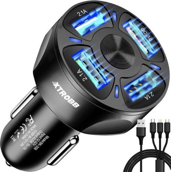 4x USB autós töltő + 3az1-ben kábel
