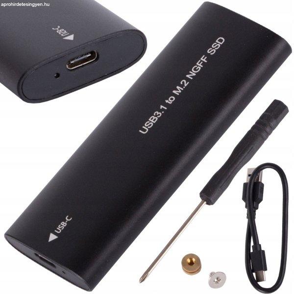 Hordozható M.2 SSD tok, USB-C - fekete
