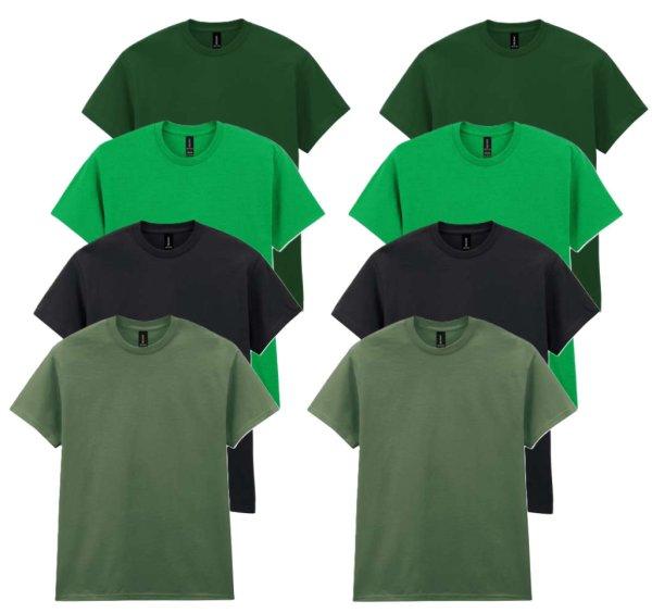 8 db-os, 4 színes csomagban Gildan kereknyakú pamut póló, Forest Green,
Irish Green, Black, Military Green-4XL