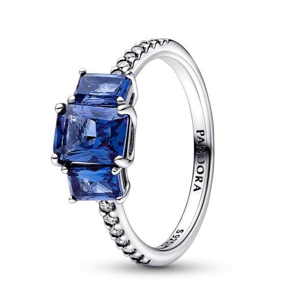 Pandora Csillogó ezüst gyűrű kék kristályokkal 192389C01 52 mm