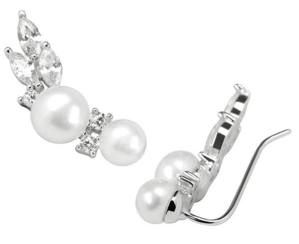 JwL Luxury Pearls Hosszú ezüst fülbevaló igazgyöngyökkel és
kristályokkal JL0300