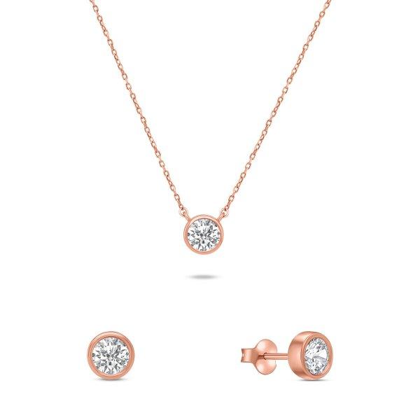 Brilio Silver Modern bronz ékszer készlet cirkónium kövekkel SET220R
(fülbevaló, nyaklánc)