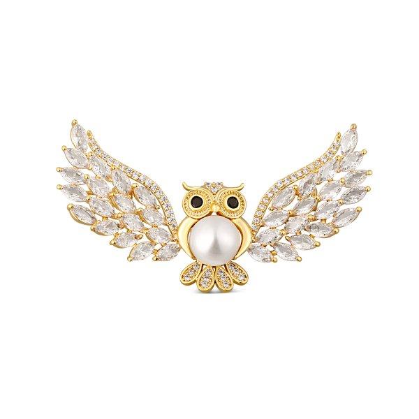 JwL Luxury Pearls Luxus aranyozott bross gyönggyel és kristályokkal Okos
bagoly JL0813
