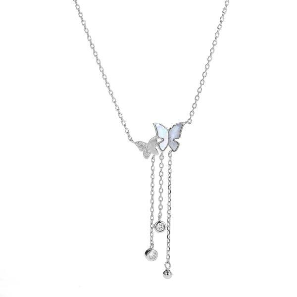 AGAIN Jewelry Ezüst nyaklánc Pillangók gyöngyházzal AJNA0004