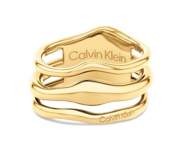 Calvin Klein Divatos női aranyozott acél gyűrű CK Wavy 35000723 56 mm