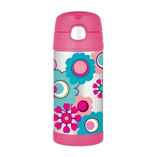 Thermos FUNtainer Gyermek termosz szívószállal - virágok 355 ml
