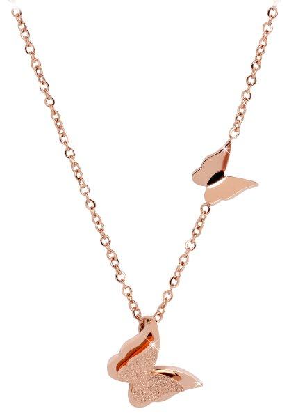 Troli Rózsaszín aranyozott pillangó nyaklánc Metal Butterfly KNSC-257-RG