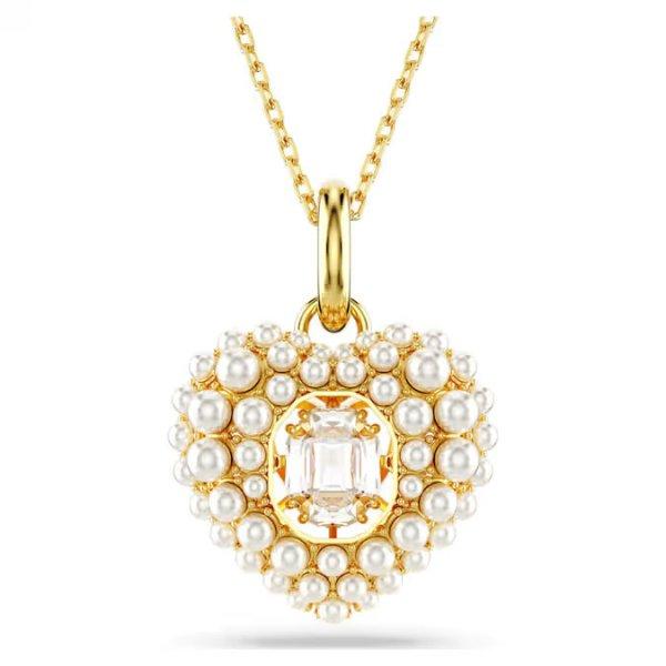 Swarovski Aranyozott nyaklánc Szív gyöngyökkel Idyllia 5680399