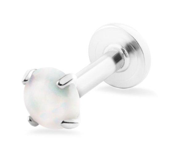 Troli Acél labret piercing fehér szintetikus opállal 0,4 cm