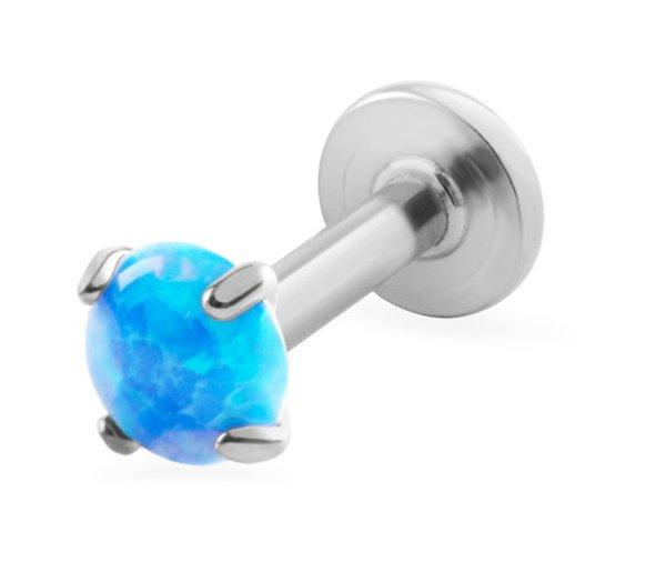 Troli Acél labret piercing kék szintetikus opállal 0,4 cm
