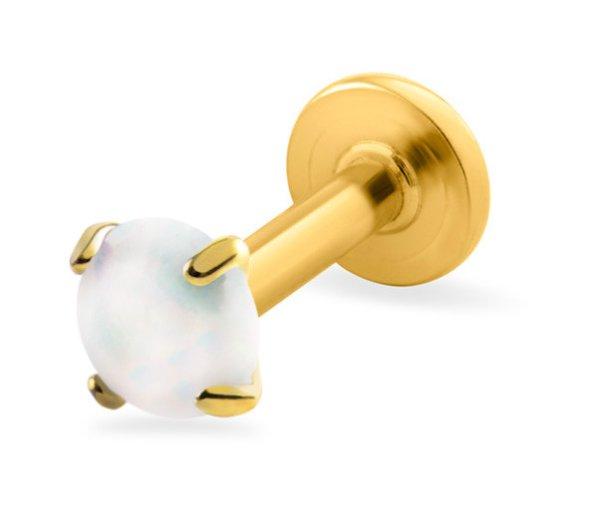 Troli Aranyozott labret piercing fehér szintetikus opállal 0,3 cm