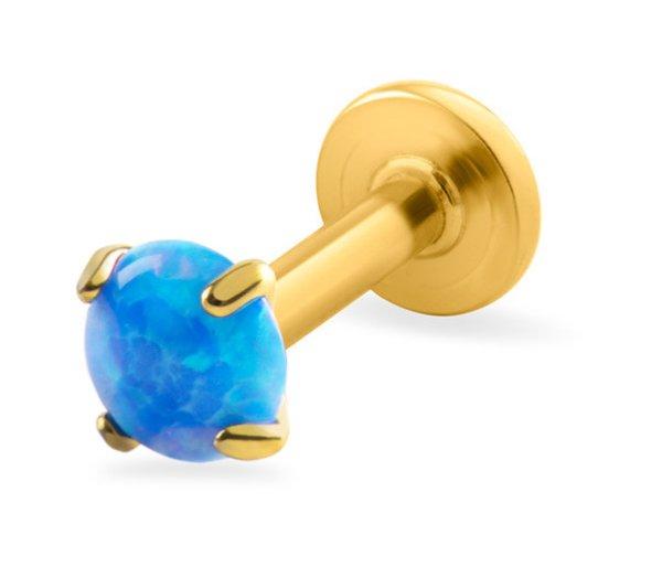 Troli Aranyozott labret piercing kék szintetikus opállal 0,3 cm