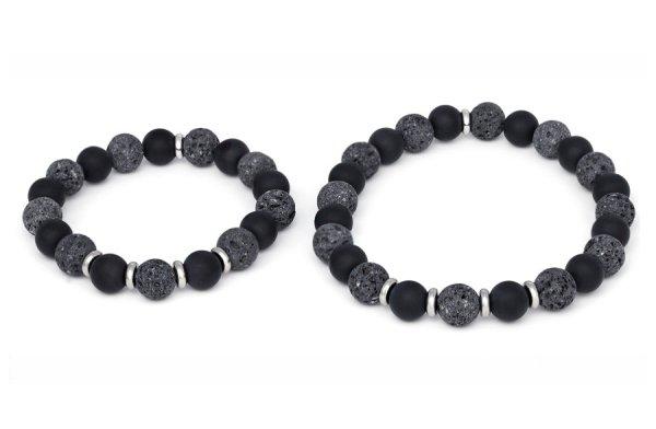 Agato Ásványi karkötő apának és fiának MINK58/SET (onix, lávakő)