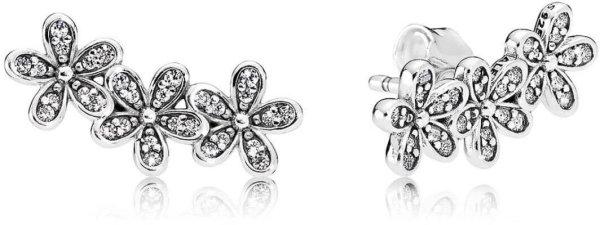 Pandora Romantikus hosszú ezüst fülbevaló Százszorszép 290744CZ