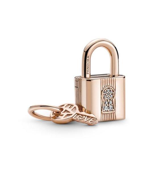 Pandora Játékos bronz medálok Lakat és kulcs Rose 780088C01