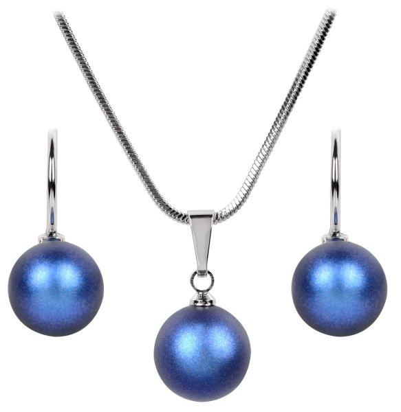 Levien Pearl Iridescent Dark Blue nyaklánc és fülbevaló szett