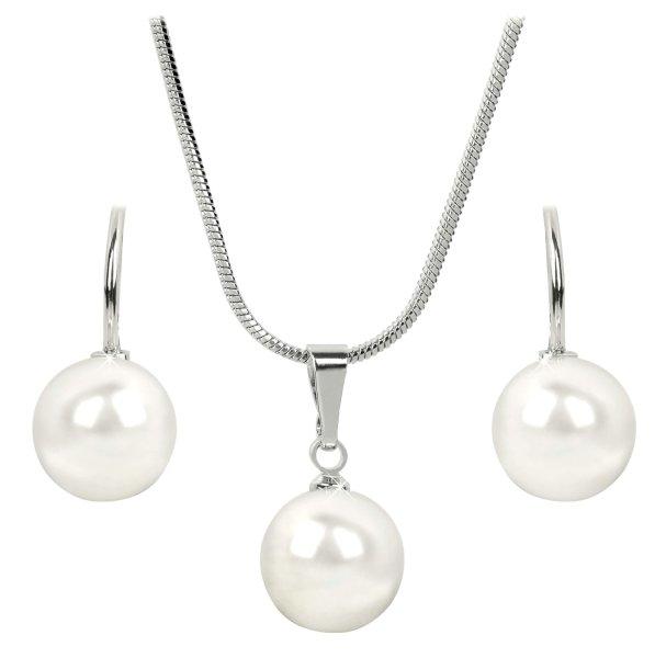 Levien Elegáns nyaklánc és fülbevaló szett Pearl White
