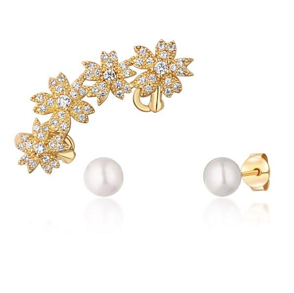 JwL Luxury Pearls Gyönyörű aranyozott fülbevaló szett (1x fülcimpadísz
fülbevaló, 2x bedugós fülbevaló) JL0780