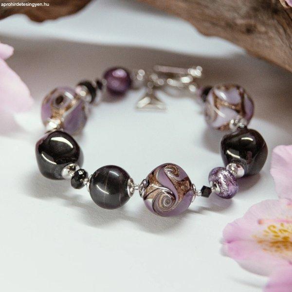 Lampglas Gyönyörű karkötő Lavender Charm tiszta ezüsttel a Lampglas BCQ13
gyöngyökben