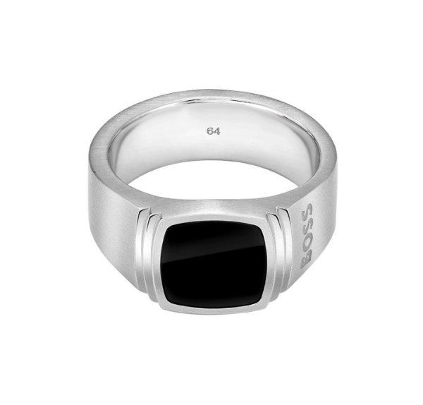 Hugo Boss Férfi acél gyűrű ónixszal Odell 1580652 64 mm