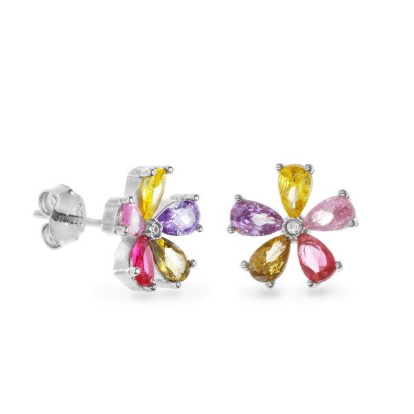 AGAIN Jewelry Bájos virágos fülbevaló színes cirkónium kövekkel AJNS0040