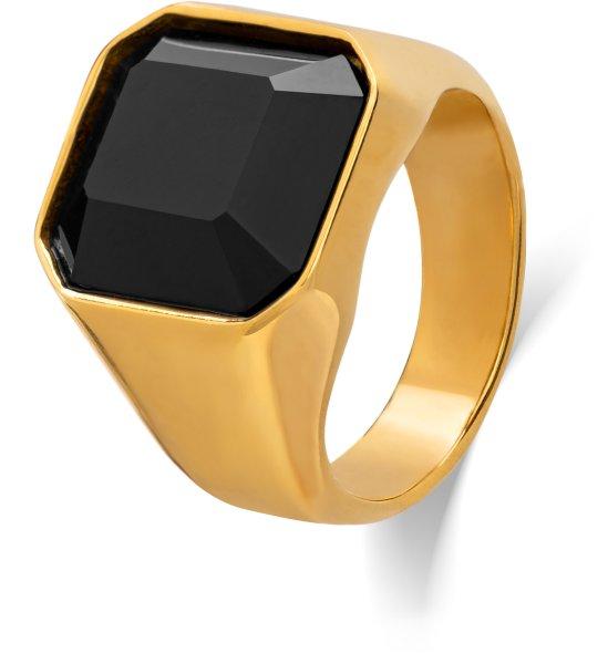 Troli Masszív aranyozott gyűrű fekete kristállyal 70 mm