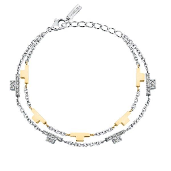 Trussardi Dupla acél bicolor karkötő cirkónium kővel T-Logo TJAXC64