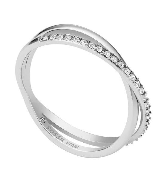 Fossil Elegáns acél gyűrű kristállyal JF04078040 49 mm