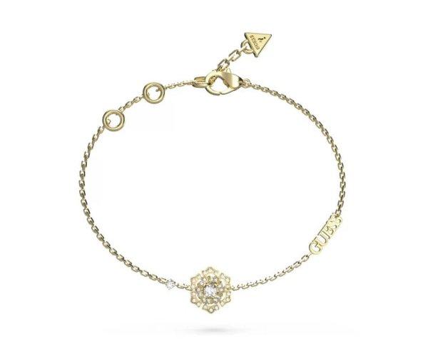 Guess Stílusos aranyozott karkötő virággal La Fleur JUBB04557JWYG 14,5 cm