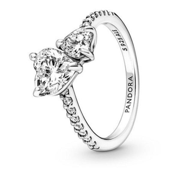 Pandora Csillogó ezüst gyűrű Sparkling Hearts 191198C01 52 mm