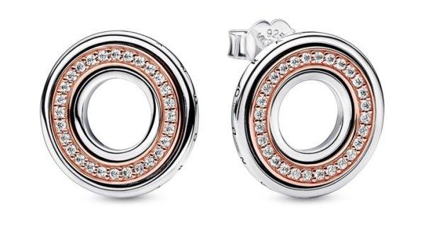 Pandora Eredeti bicolor fülbevaló cirkónium kövekkel Rose Signature Logo
282780C01