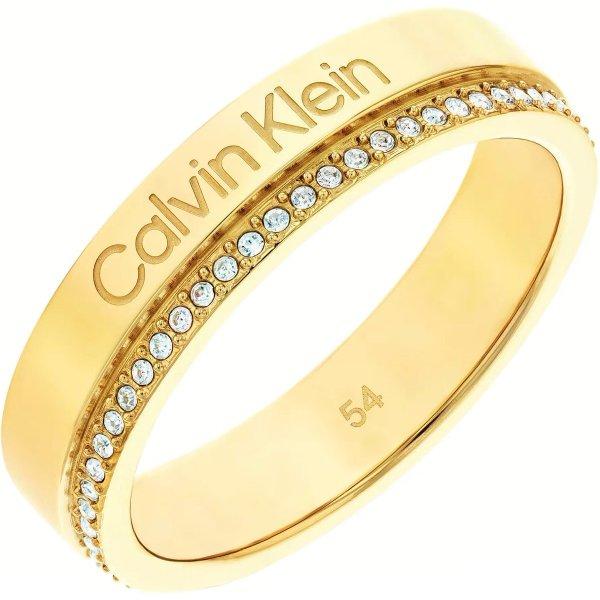 Calvin Klein Aranyozott gyűrű kristályokkal Minimális Linear 35000201 54 mm