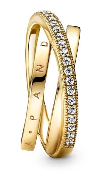 Pandora Aranyozott, összefont gyűrű cirkónium kövekkel Pavé 169057C01 58
mm